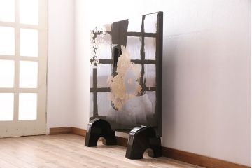 中古　美品　民芸家具　輪島塗　井波唯志作　萩に牡丹　金銀蒔絵　蒔絵の意匠が見事な大振りの衝立(定価約450万円)(つい立て)(R-047826)