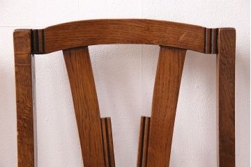 イギリスアンティーク　個性的な背もたれのデザインがお洒落なオーク材のチェア4脚セット(ダイニングチェア、椅子)(R-047834)