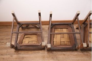 イギリスアンティーク　個性的な背もたれのデザインがお洒落なオーク材のチェア4脚セット(ダイニングチェア、椅子)(R-047834)