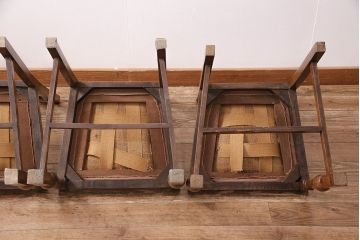 イギリスアンティーク　個性的な背もたれのデザインがお洒落なオーク材のチェア4脚セット(ダイニングチェア、椅子)(R-047834)