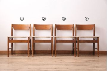 イギリスビンテージ　背もたれのデザインがアクセントになるチーク材のチェア4脚セット(ダイニングチェア、椅子、バラ売り可能)(R-047837)
