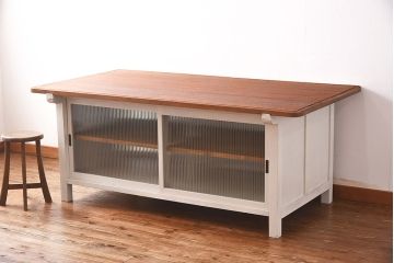 両面使いで便利!モールガラス引き戸の特大作業台(カウンターテーブル)(R-047838)