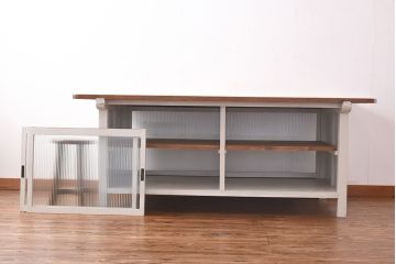 両面使いで便利!モールガラス引き戸の特大作業台(カウンターテーブル)(R-047838)