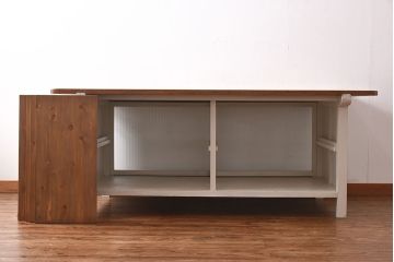 両面使いで便利!モールガラス引き戸の特大作業台(カウンターテーブル)(R-047838)