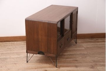 和製アンティーク　スタイリッシュに生まれ変わったレトロモダンな組子入り箪笥ローボード(時代箪笥、収納棚、戸棚)(R-047840)