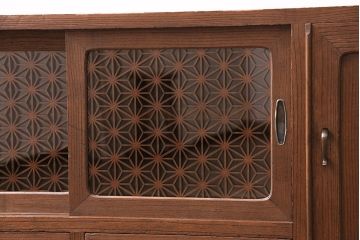 和製アンティーク　スタイリッシュに生まれ変わったレトロモダンな組子入り箪笥ローボード(時代箪笥、収納棚、戸棚)(R-047840)