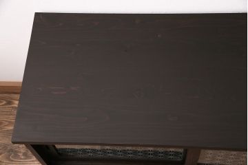 和製アンティーク　当店オリジナル模様のガラス入り!味わい深い前面桐材製の箪笥ローボード(収納棚、テレビ台、テレビボード)(R-047842)