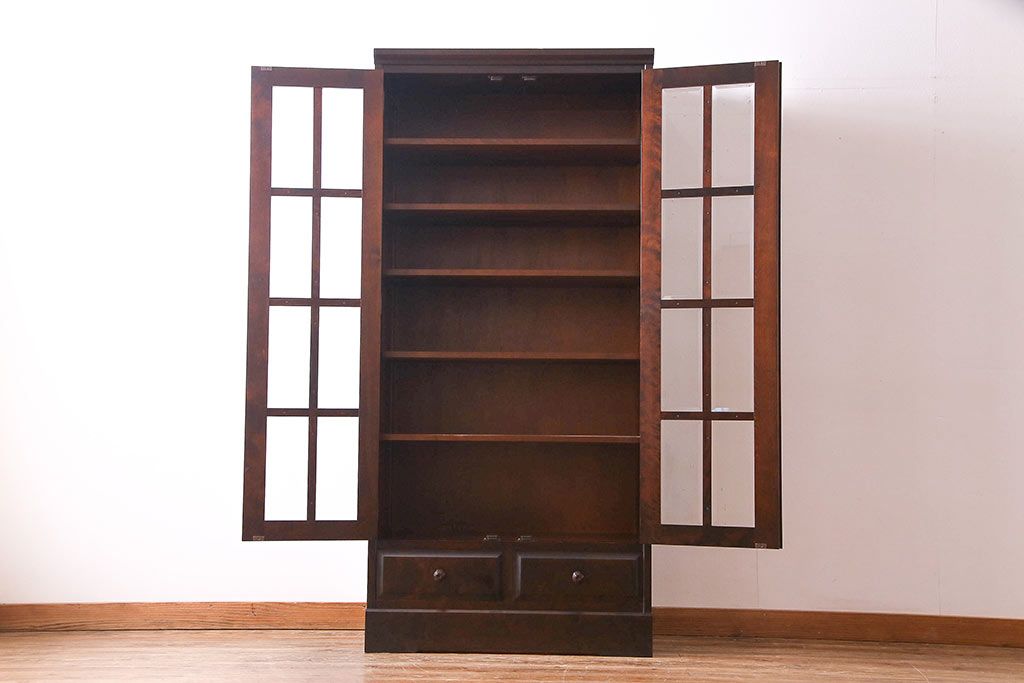 中古美品　北海道民芸家具　HM114K　スリムで上品な本箱(ブックケース、キャビネット、飾り棚)(定価約25万7千円)