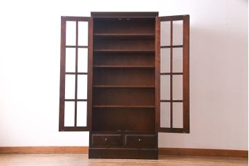 中古美品　北海道民芸家具　HM114K　スリムで上品な本箱(ブックケース、キャビネット、飾り棚)(定価約25万7千円)