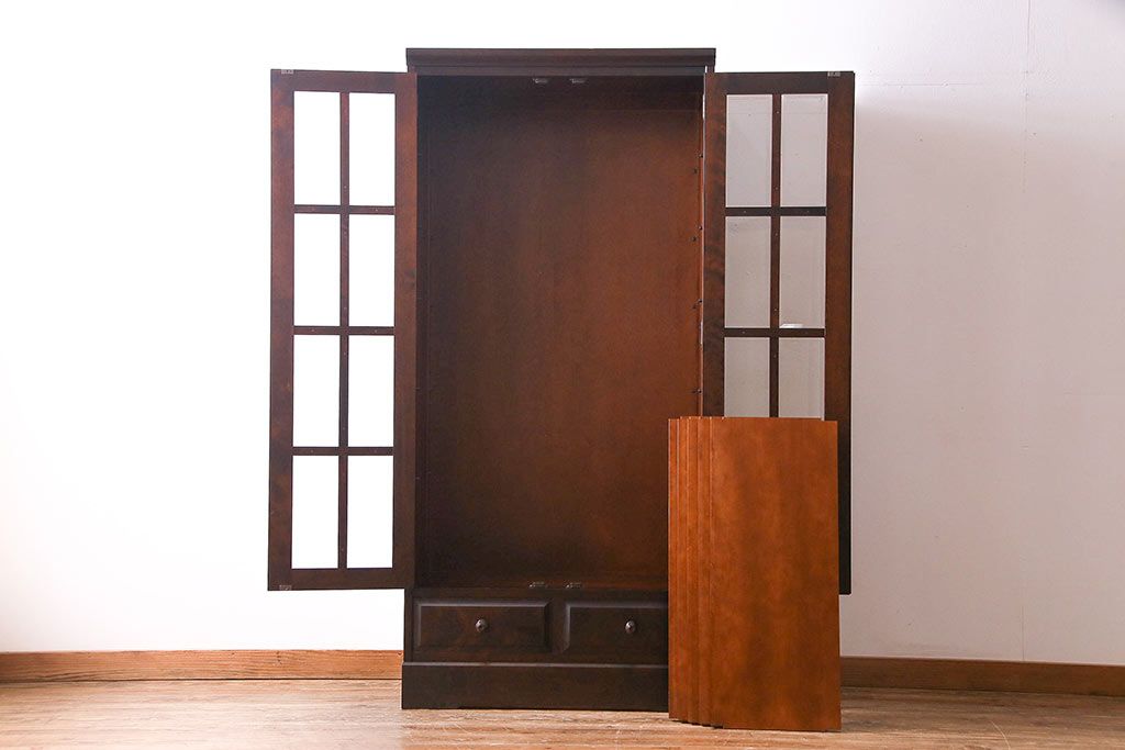 中古美品　北海道民芸家具　HM114K　スリムで上品な本箱(ブックケース、キャビネット、飾り棚)(定価約25万7千円)