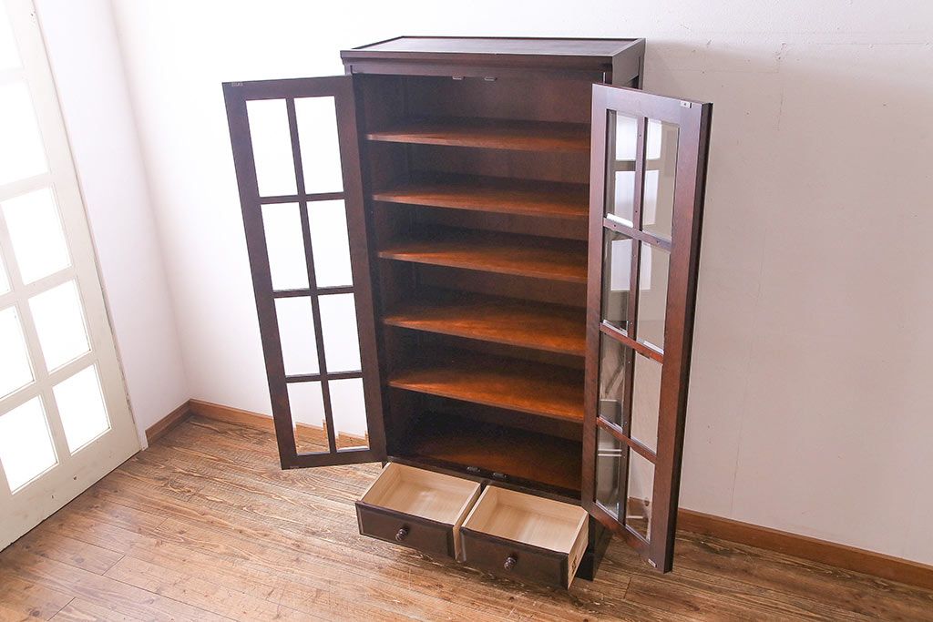 中古美品　北海道民芸家具　HM114K　スリムで上品な本箱(ブックケース、キャビネット、飾り棚)(定価約25万7千円)