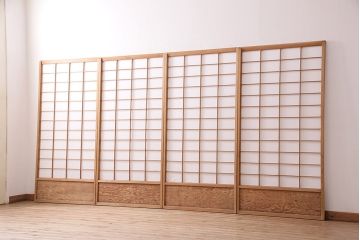アンティーク建具　大胆な木目が魅力的な障子戸4枚セット(引き戸、建具)(R-047850)
