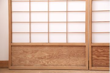 アンティーク建具　大胆な木目が魅力的な障子戸4枚セット(引き戸、建具)(R-047850)