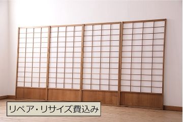アンティーク建具　シンプルで取り入れやすい障子戸4枚セット(引き戸、建具)(R-047851)