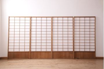 アンティーク建具　シンプルで取り入れやすい障子戸4枚セット(引き戸、建具)(R-047851)