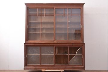 和製アンティーク　大正昭和初期　前面タモ材　ノスタルジックな雰囲気漂う上手物の重ね戸棚(収納棚、飾り棚、キャビネット)(R-047863)