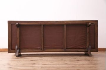 中古　海外　輸入家具　ステッチがお洒落な本革の3人掛けソファ(三人掛けソファ、トリプルソファ)(R-047883)