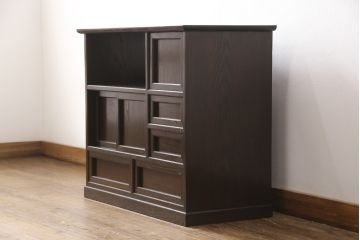 ヴィンテージ　松本民芸家具　絶版品!直線的なデザインが美しい戸棚(収納棚、サイドボード、ビンテージ)(R-047892)