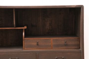 和製アンティーク　ダークな色味が大人っぽい、当店オリジナルの組子入り引き戸の箪笥ローボード(収納棚、戸棚)(R-047910)