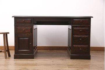 ヴィンテージ　松本民芸家具　シックな色合いが上品なM型両袖机(両袖デスク、ワークデスク、ビンテージ)(定価約63万円)(R-047930)