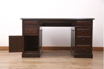 ヴィンテージ　松本民芸家具　シックな色合いが上品なM型両袖机(両袖デスク、ワークデスク、ビンテージ)(定価約63万円)(R-047930)