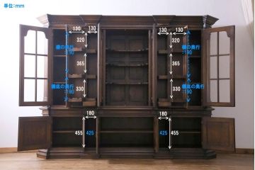 中古美品　イギリス輸入家具　特大サイズ!　オーク材　クラシカルな組み立て式キャビネット(定価約140万円)(収納棚、食器棚)(R-047943)