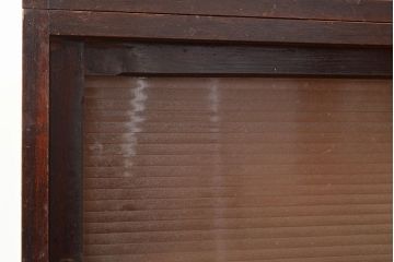 和製アンティーク　前面ナラ材　たっぷり収納できるのが嬉しい!銀モールガラス入り二段重ね戸棚(食器棚、収納棚、キャビネット、ガラス戸棚)(R-047953)