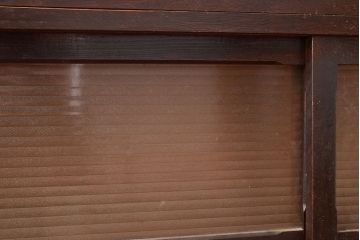 和製アンティーク　ナラ材製　たっぷり収納できるのが嬉しい銀モールガラス入り戸棚(食器棚、収納棚、キャビネット、ガラス戸棚)(R-047955)
