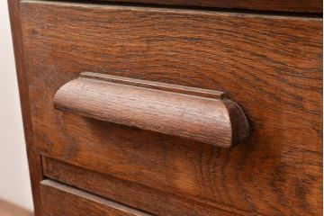 イギリスアンティーク　オーク材の深みのある木色が素敵なロールトップデスク(机、在宅ワーク、在宅用両袖机、在宅ワーク、在宅用ワークデスク)(R-047963)