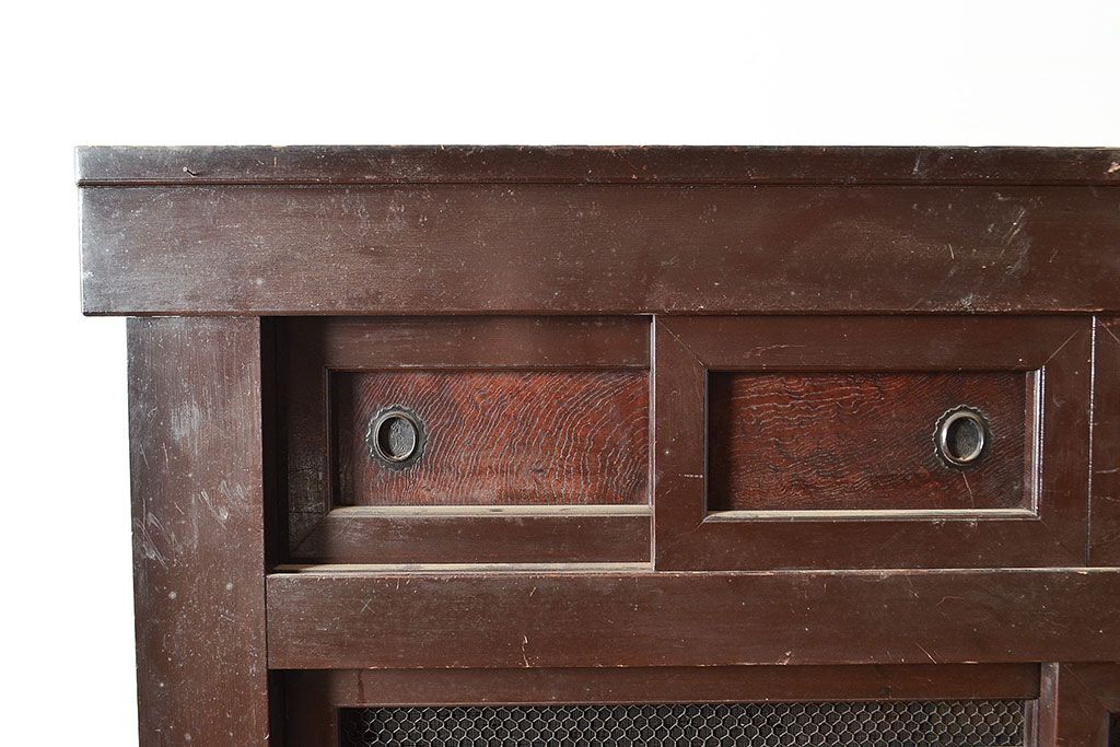 和製アンティーク　前面ヒノキ材・ケヤキ材　5尺が珍しい!年月を経た味わいが楽しめる明治期の水屋箪笥(五尺、重ね箪笥、収納棚、食器棚、キャビネット)(R-047968)