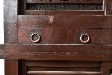 和製アンティーク　前面ヒノキ材・ケヤキ材　5尺が珍しい!年月を経た味わいが楽しめる明治期の水屋箪笥(五尺、重ね箪笥、収納棚、食器棚、キャビネット)(R-047968)