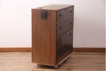 和製アンティーク　縞黒檀材の杢目が目を引く衣装箪笥(引き出し、チェスト)(R-047970)
