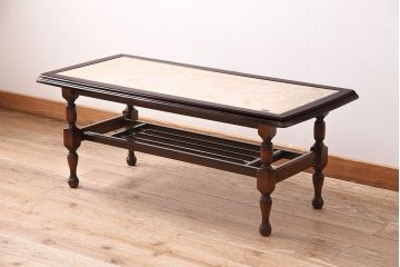 昭和レトロ　カリモクのビンテージ品!大理石調の天板が目を引くセンターテーブル(コーヒーテーブル、リビングテーブル)(R-047973)