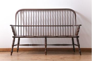中古　松本民芸家具　#513型　3人掛け　長ウィンザーチェア(三人掛ベンチ、長椅子、ウインザーチェア)(R-047975)
