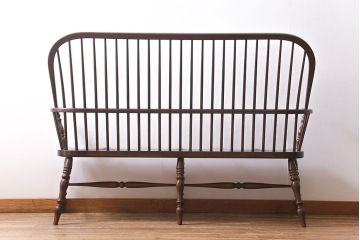中古　松本民芸家具　#513型　3人掛け　長ウィンザーチェア(三人掛ベンチ、長椅子、ウインザーチェア)(R-047975)