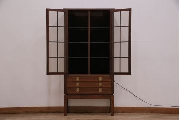 北欧ビンテージ　ノルウェー製　BRUKSBO(ブルクスボ)　ローズウッド材の美しい木肌が高級感を高める照明付きのキャビネット(食器棚、収納棚)(R-047982)