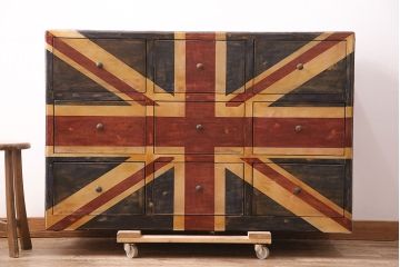 中古　イギリス製　HALO(ハロ)　REGIMENT 9DRAWERS CHEST(レジメント 9ドロワーズ チェスト)　斬新なデザイン!ユニオンジャックが印象的なチェスト(定価約35万円)(引き出し)(R-047983)