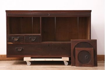 和製アンティーク　ガラスを入れて丸窓にリメイク!レトロで可愛らしいテレビ台(テレビボード、サイドボード、ローボード、丸窓付き)(R-047988)