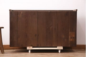 和製アンティーク　ガラスを入れて丸窓にリメイク!レトロで可愛らしいテレビ台(テレビボード、サイドボード、ローボード、丸窓付き)(R-047988)