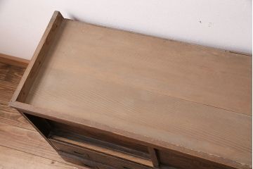 和製アンティーク　独特な杢目が存在感抜群のカエデ材を前面に使用したリビングボード(テレビ台、箪笥ローボード、サイドボード)(R-048001)
