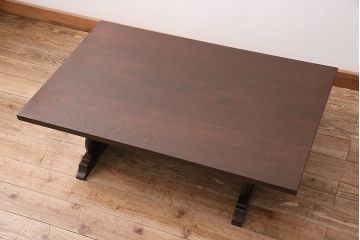 中古　松本民芸家具　ナラ材　洗練された佇まいが魅力の#10型折りたたみ座卓(ちゃぶ台、ローテーブル)(R-048006)