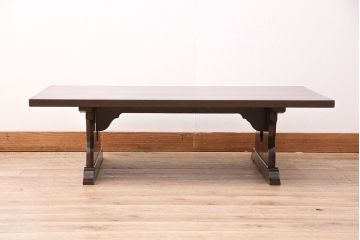 中古　松本民芸家具　ナラ材　洗練された佇まいが魅力の#10型折りたたみ座卓(ちゃぶ台、ローテーブル)(R-048006)