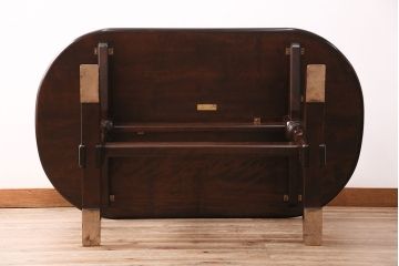 中古　松本民芸家具　深みのある色合いが高級感を醸し出すトレッスル楕円卓(定価約29万円)(2人掛けダイニングテーブル、オーバル型)(R-048007)