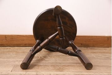 中古　松本民芸家具　花台としても活躍する温もりあふれる三脚スツール(椅子、花台)(R-048010)