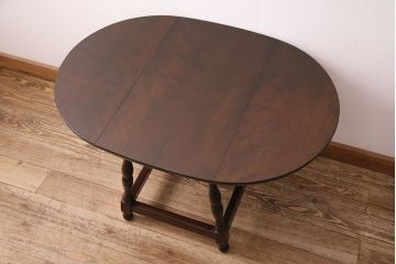 中古　松本民芸家具　#83型　クラシカルな佇まいが上品なバタフライ卓(定価約12万5千円)(バタフライテーブル、エクステンションテーブル、ドロップリーフテーブル)(R-048012)