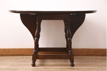 中古　松本民芸家具　#83型　クラシカルな佇まいが上品なバタフライ卓(定価約12万5千円)(バタフライテーブル、エクステンションテーブル、ドロップリーフテーブル)(R-048012)