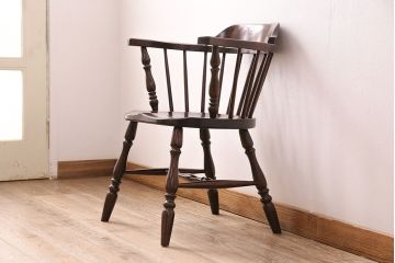 中古　松本民芸家具　背もたれが低いローバックタイプの#91型キャプテンチェア(アームチェア、椅子)(定価約11万円)(R-048013)