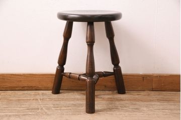 中古　松本民芸家具　花台としても活躍する温もりあふれる三脚スツール(椅子、花台)(R-048014)