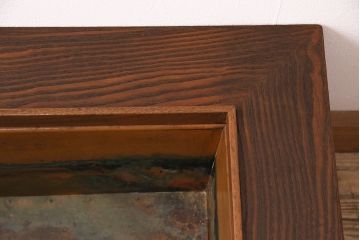 和製アンティーク　指物工芸家具　天板桑材・本体杉材　浮造り仕上げが上質な和の雰囲気を高める木製角火鉢(囲炉裏)(R-048015)