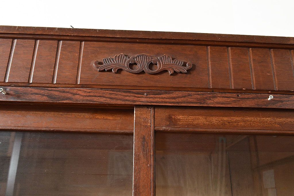 和製アンティーク　大正ロマン香る佇まいが魅力的な栓材製重ね戸棚(キャビネット、食器棚、収納棚)(R-048021)